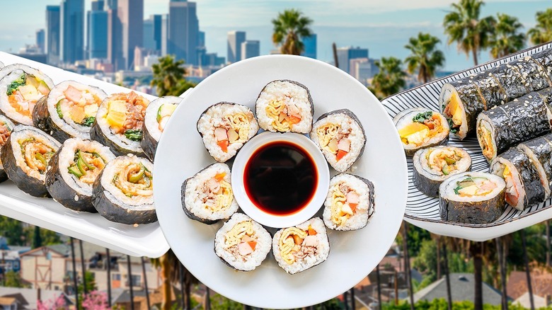 Kimbap food Los Angeles skyline
