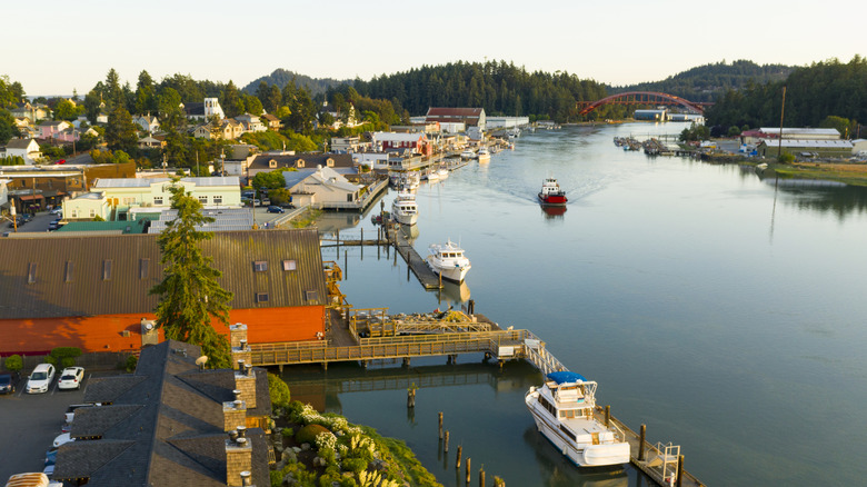 La Conner along the Skagit River with boats in the water