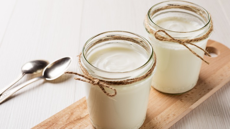 Greek yogurt in glass jars