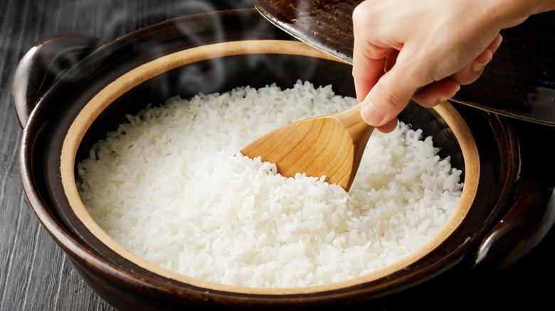 mixing warm rice 