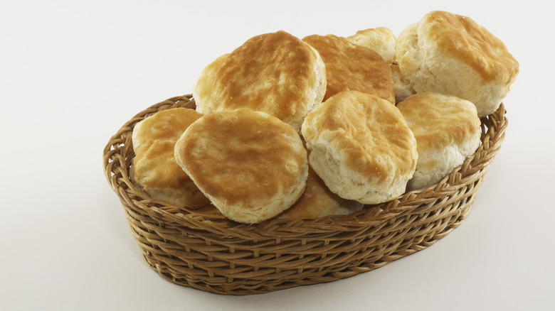 Basket of biscuits white background