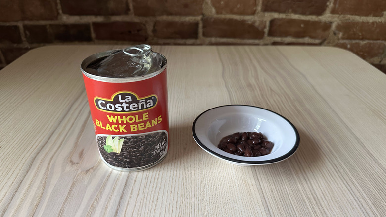 La Costeña black beans in small white bowl