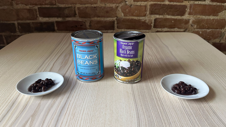 Trader Joe's black beans on small white plates