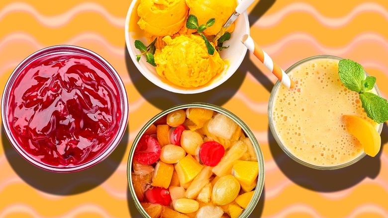 Canned fruits with sorbet and smoothie