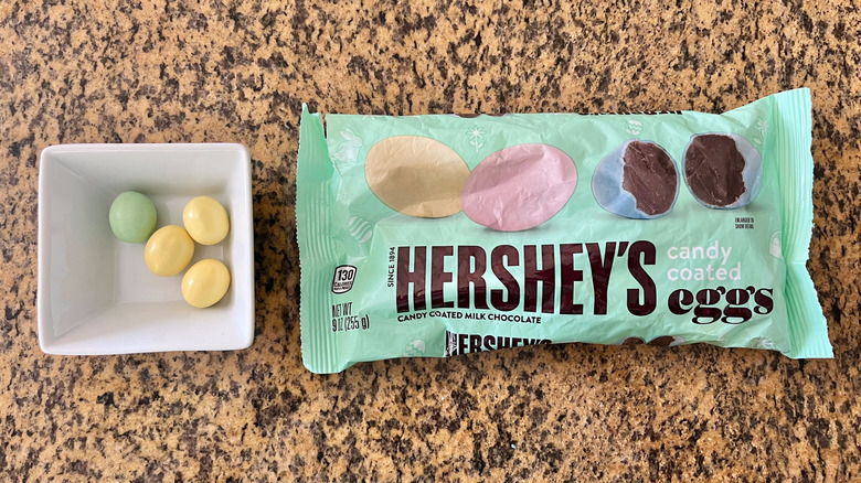 Hershey's Candy Coated Milk Chocolate Eggs in a dish