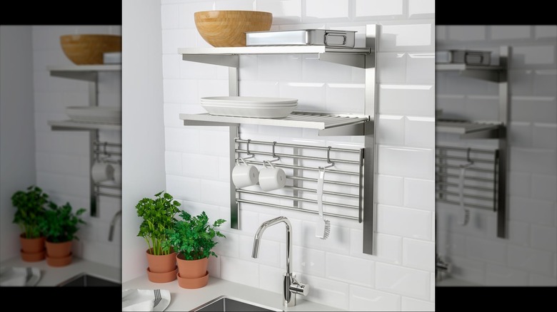 Kungsfors suspension rail with shelf and wall grid