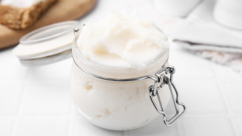 Glass jar of fresh lard
