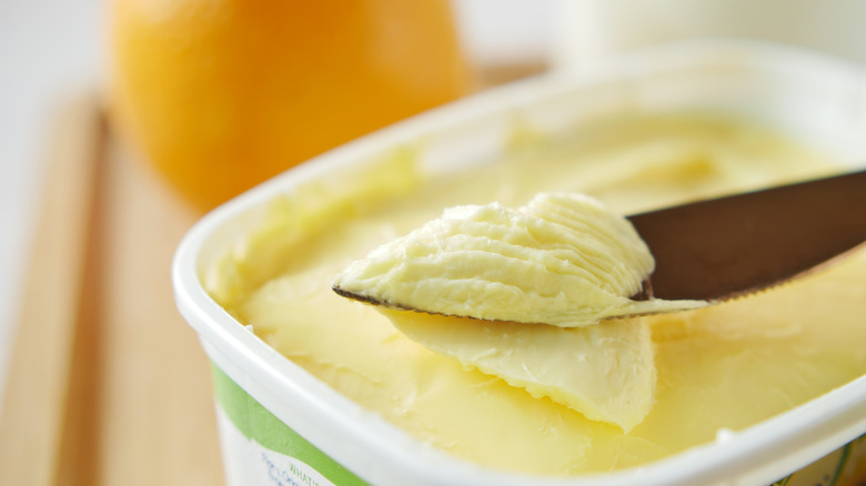 Close-up of margarine jar