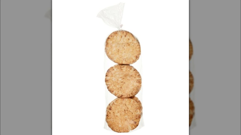 Three Kirkland Signature Pita Breads from Costco in plastic bag