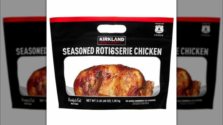 Kirkland Signature Rotisserie Chicken inside black plastic bag