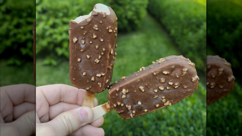 Two chocolate dipped ice creams