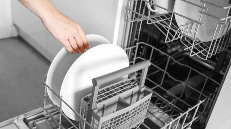 Loading dishes in dishwasher