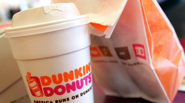 Dunkin' drink and food in bag