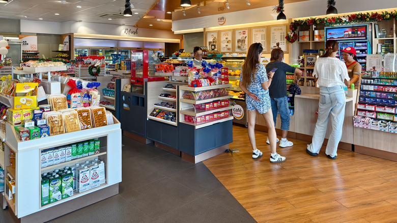 Interior of gas station featuring packaged foods