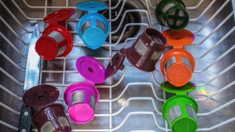 Refillable k-cup pods drying in a dish drainer