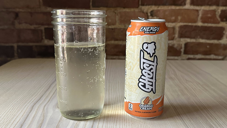 Orange Cream Ghost energy drink in mason jar
