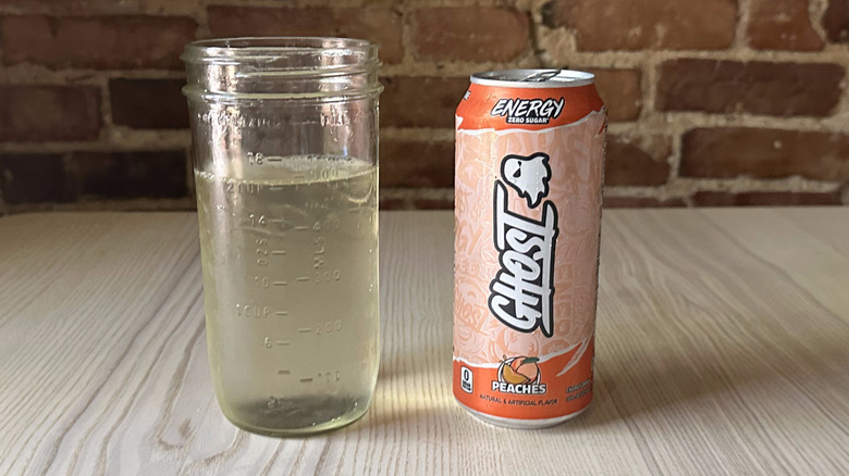 Peaches Ghost energy drink in mason jar