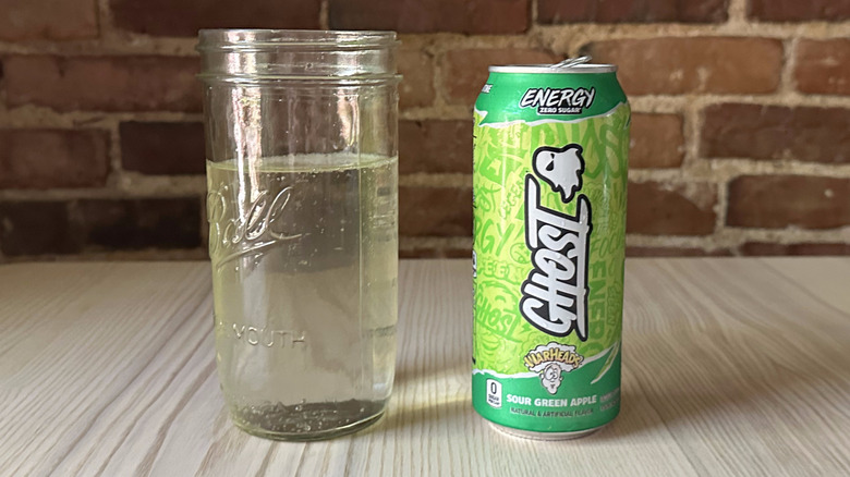 Warheads Sour Green Apple Ghost energy in mason jar
