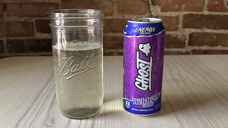 Welch's Grape Ghost energy in mason jar