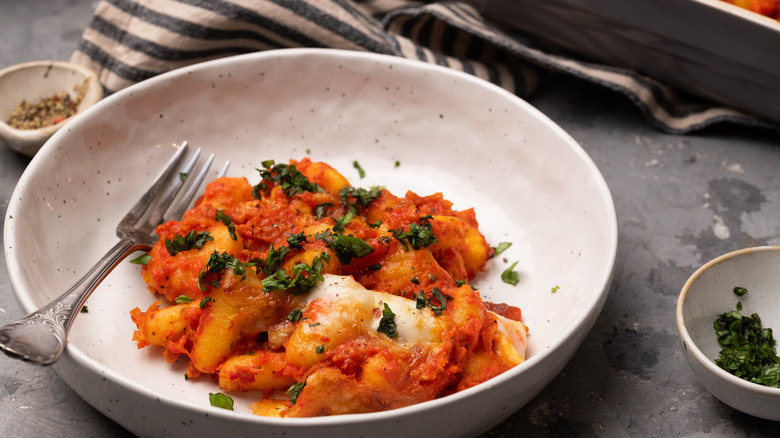 Cheesy Gnocchi And Roasted Pepper Bake