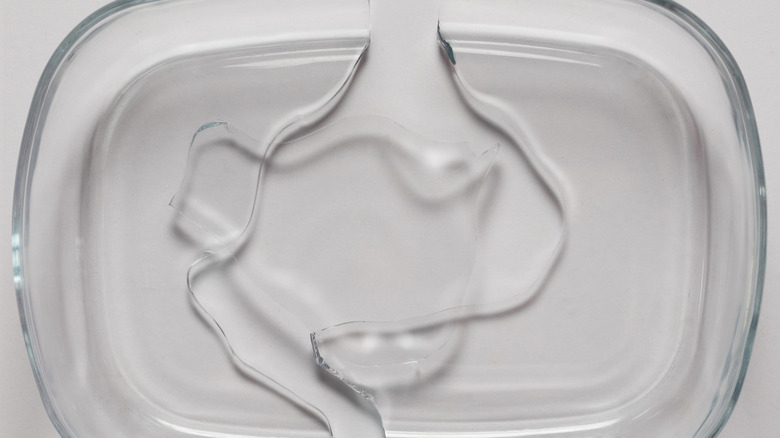 Broken glass dish from above