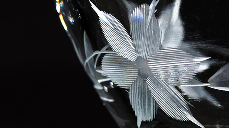Etched design in glass dish