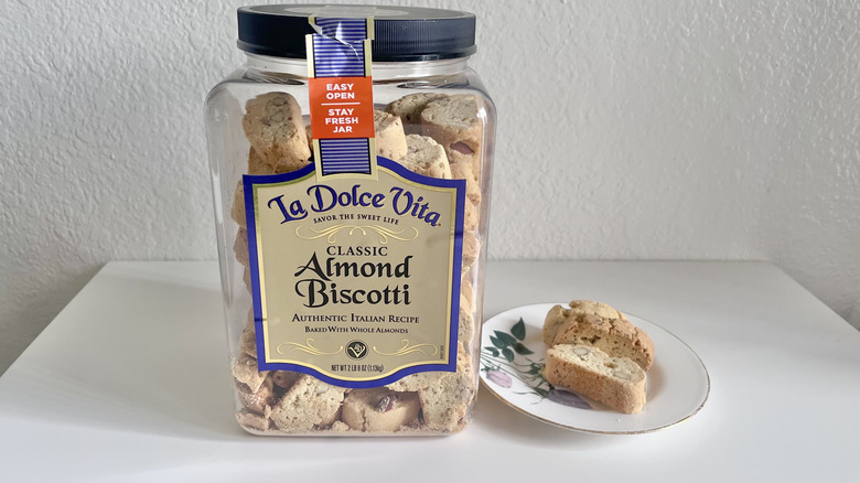 Big container of La Dolce Vita almond biscotti