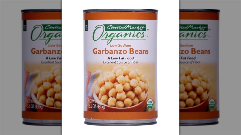 Can of Central Market Low Sodium Garbanzo Beans on white background