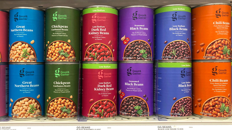 Shelf of Good & Gather canned beans including low-sodium options
