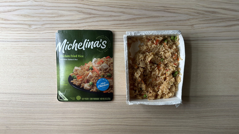 Michelina's Chicken Fried Rice on wooden table