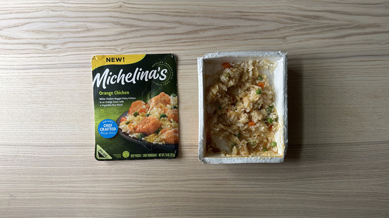 Michelina's Orange Chicken on wooden table