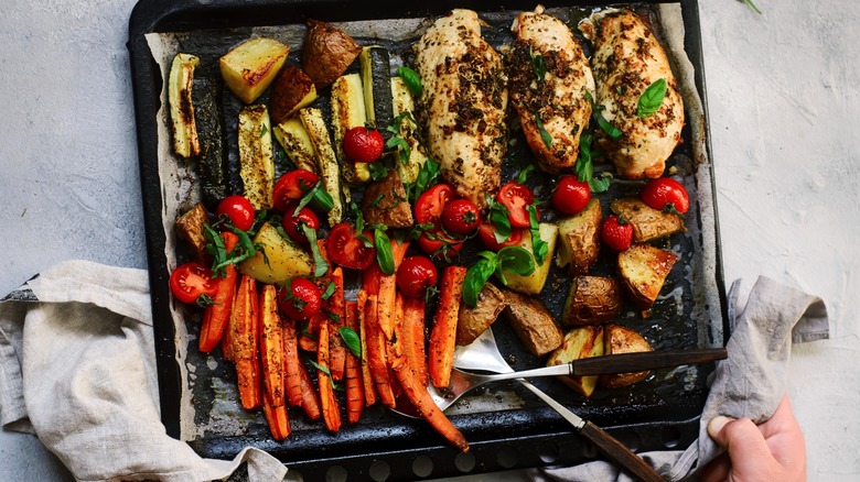 Sheet pan with chicken and vegetables