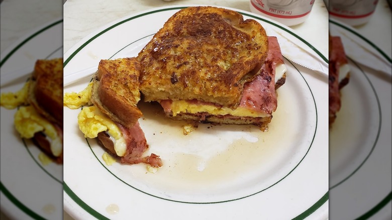 Turkey bacon French toast sandwich.