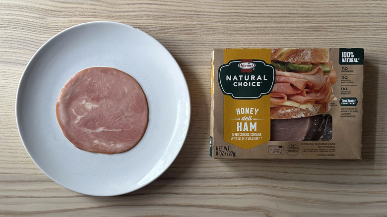 Hormel Natural Choice deli ham on white plate