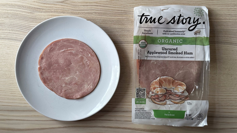 True Story deli ham on white plate