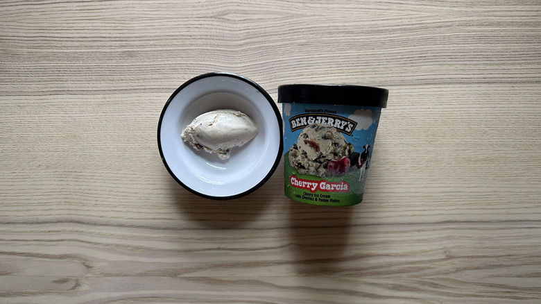 Ben and Jerry's Cherry Garcia in white bowl