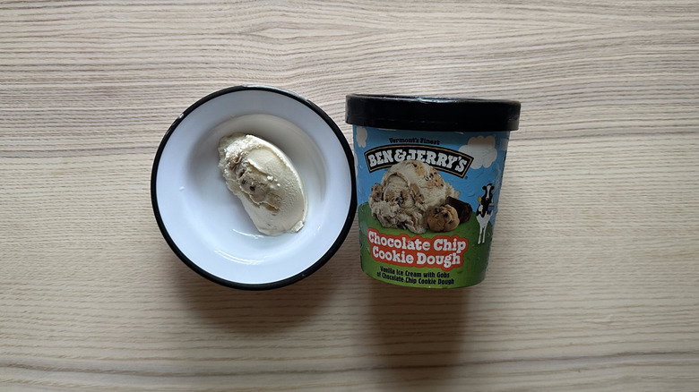 Ben and Jerry's Chocolate Chip Cookie Dough in white bowl