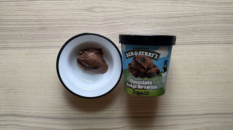 Ben and Jerry's Chocolate Fudge Brownie in white bowl