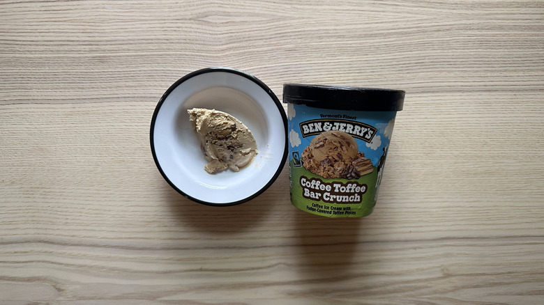 Ben and Jerry's Coffee Toffee Bar Crunch in white bowl