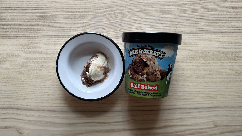 Ben and Jerry's Half Baked in white bowl