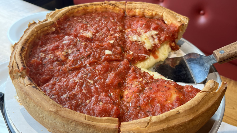 A deep dish pizza at Giordano's