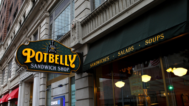 The exterior of a Potbelly Sandwich shop storefront.