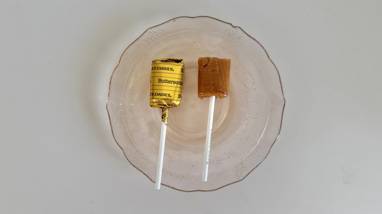 Butterscotch Lollypops on a small plate