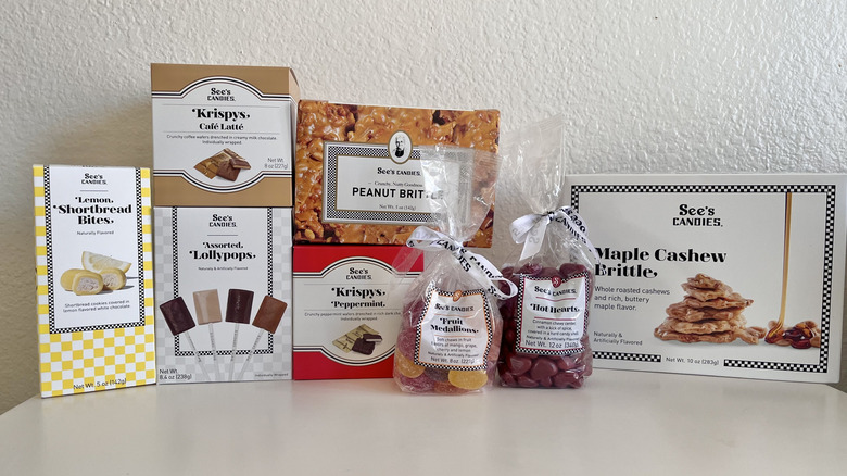 Various See's Candies on a table