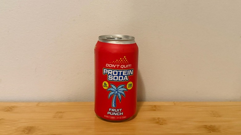 Don't Quit!: Fruit Punch protein soda can on display
