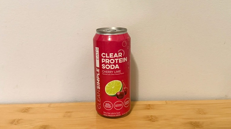 Clear Protein Soda: Cherry Lime protein soda on display