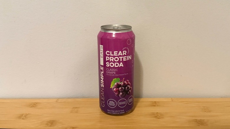 Clear Protein Soda: Classic Grape protein soda on display