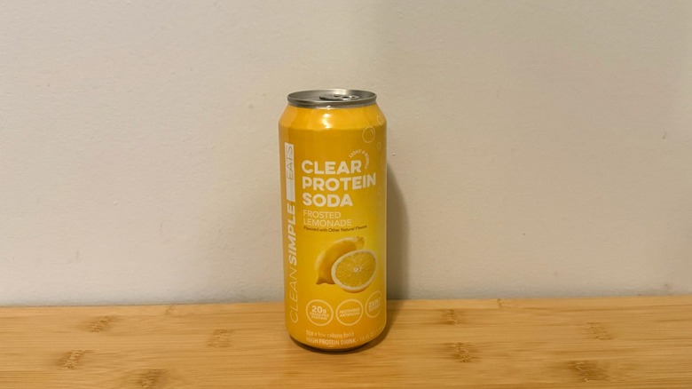 Clear Protein Soda: Frosted Lemonade on wooden table