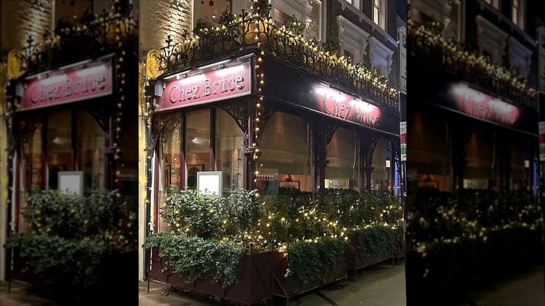 Exterior shot of Chez Bruce in London at night