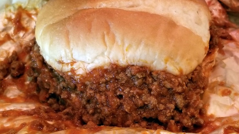 Overflowing sloppy Joe on paper at Ricobene's in Chicago